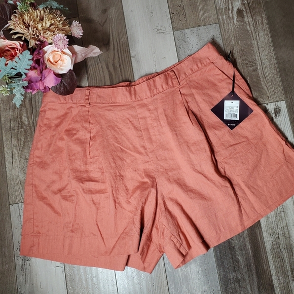 NWT Ava & Viv Plus Size Coral Red Linen Women's Shorts Size 1X - Picture 3 of 16